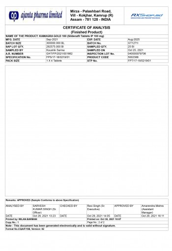 Ajanta Pharma Limited Drug Test 2 - Kamagra Sildenafil Tablets