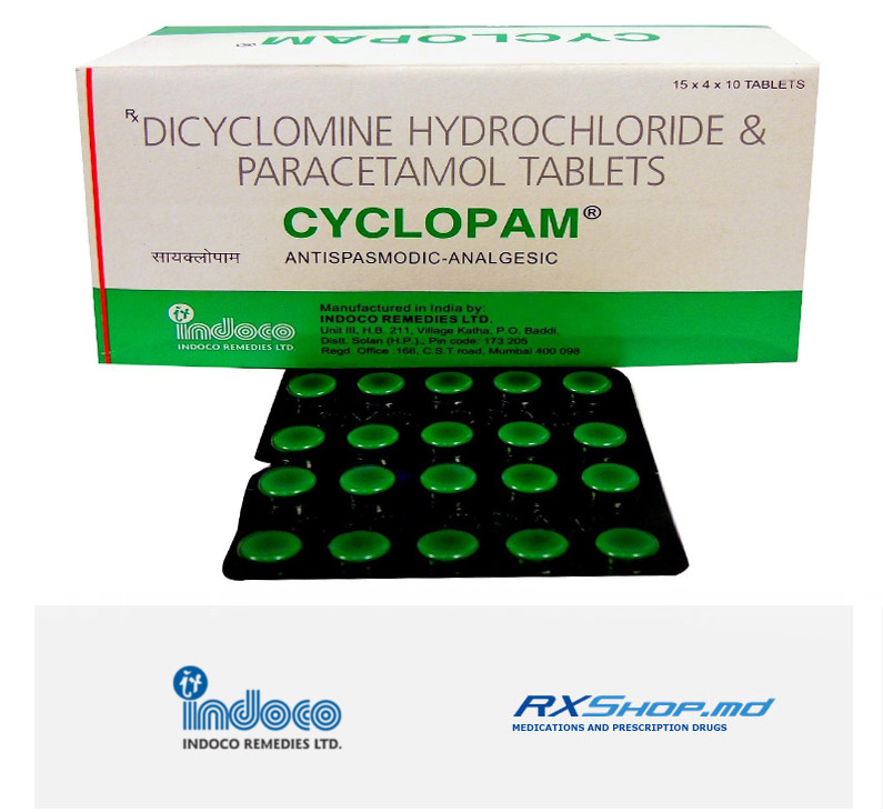 Order Generic Cyclopam (Dicyclomine + Paracetamol) 20mg/500 mg Online
